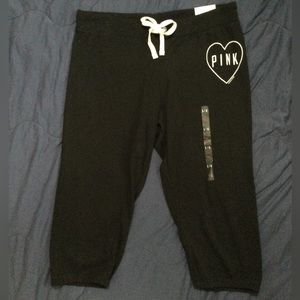 VICTORIA’S SECRET PINK, SIGNATURE CROP BLACK SWEATPANTS, Sz L, NWT